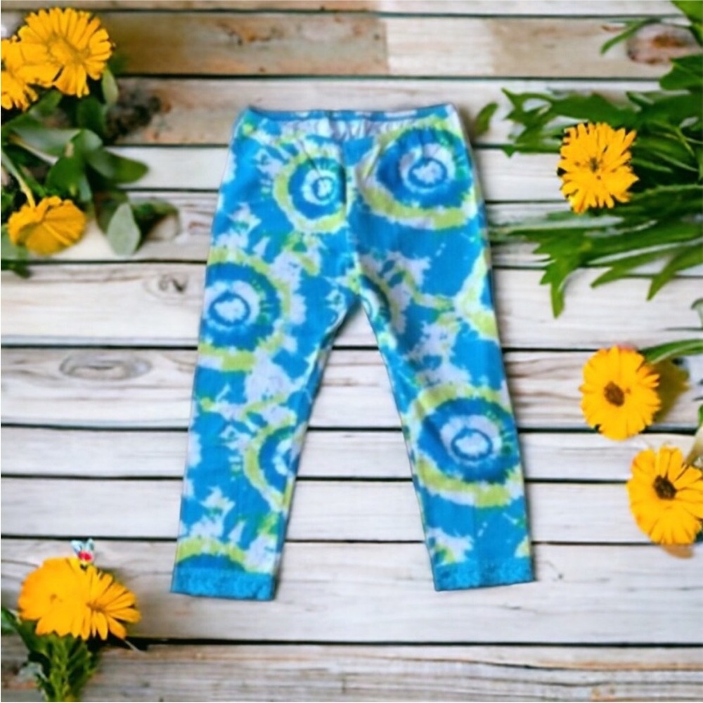 Kids Circo Green and Blue Tie-Dye Leggings with Lace at the Bottom